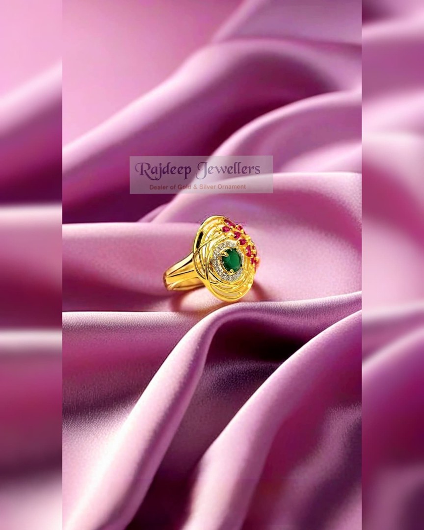 Designer Swirl Emerald & Ruby Ring at Rajdeep Gold Palace Bhachau