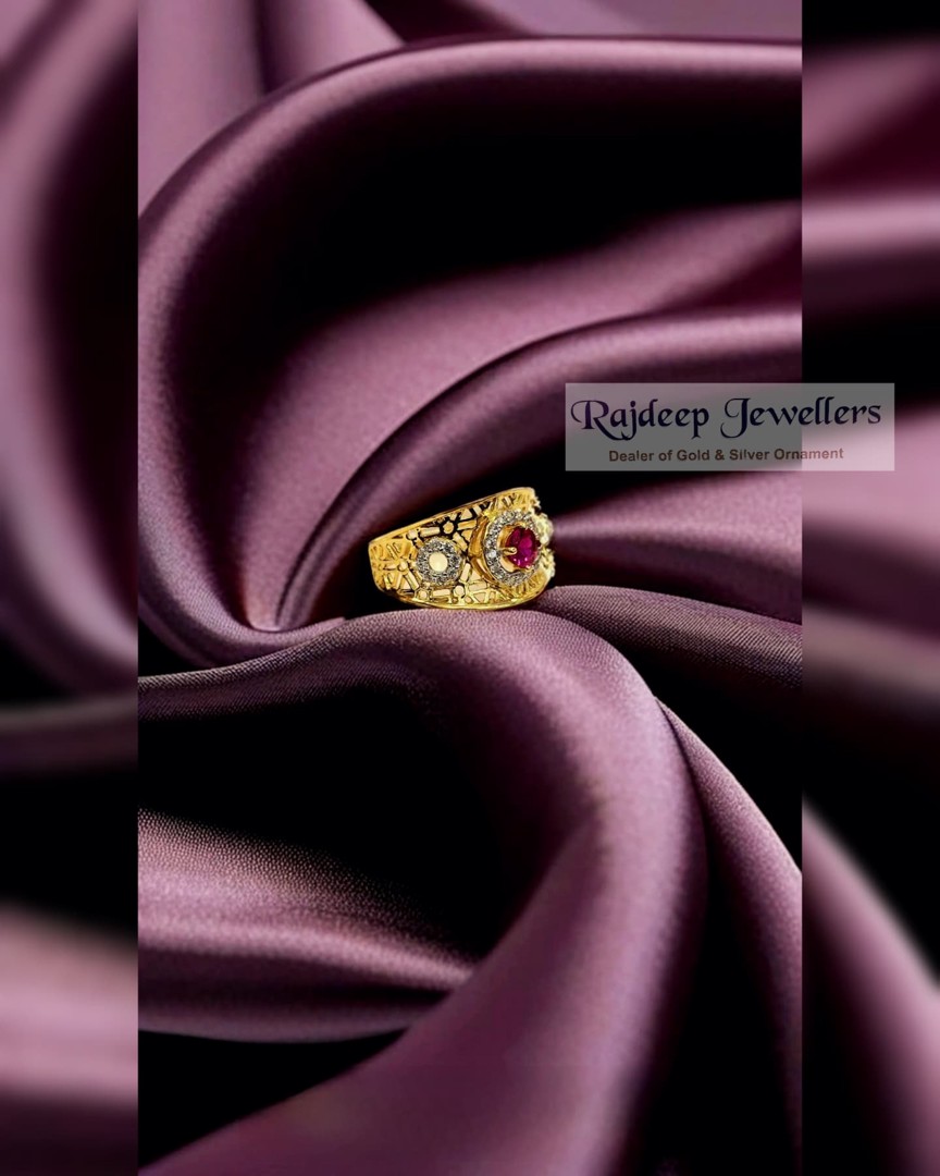 Traditional Ornate Ruby Cluster Ring at Rajdeep Gold Palace Bhachau