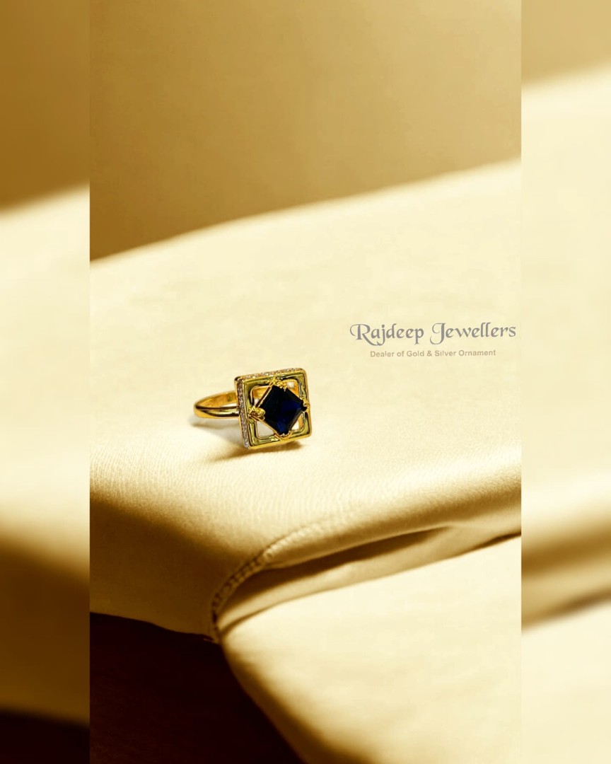 Men's Blue Sapphire Square Signet Ring at Rajdeep Gold Palace Bhachau