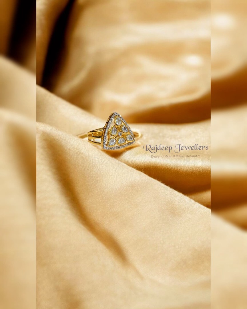 Triangular Trillion Cut Kundan Ring at Rajdeep Gold Palace Bhachau